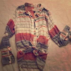 Plaid tie front button top